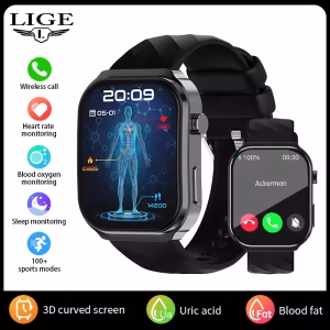LIGE 3D Curved New AI Healthy Diagnose Smart Watch Blood Lipid Uric Acid Bluetooth Call Blood Pressure Health Smartwatch Men Women