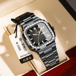 POEDAGAR Luxury Square Diamond Watch For Men Waterproof Luminous Casual Fashion Quartz Men's Watch