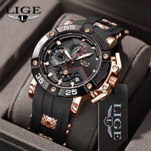 LIGE Multifunctional Chronograph Waterproof Calendar Watch for Men