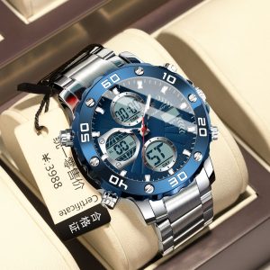 POEDAGAR Electronic Dual Time Display Digital Quartz Men LED Alarm Waterproof Watch