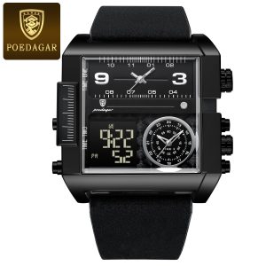 POEDAGAR luxurias men's double display electronic quartz watch