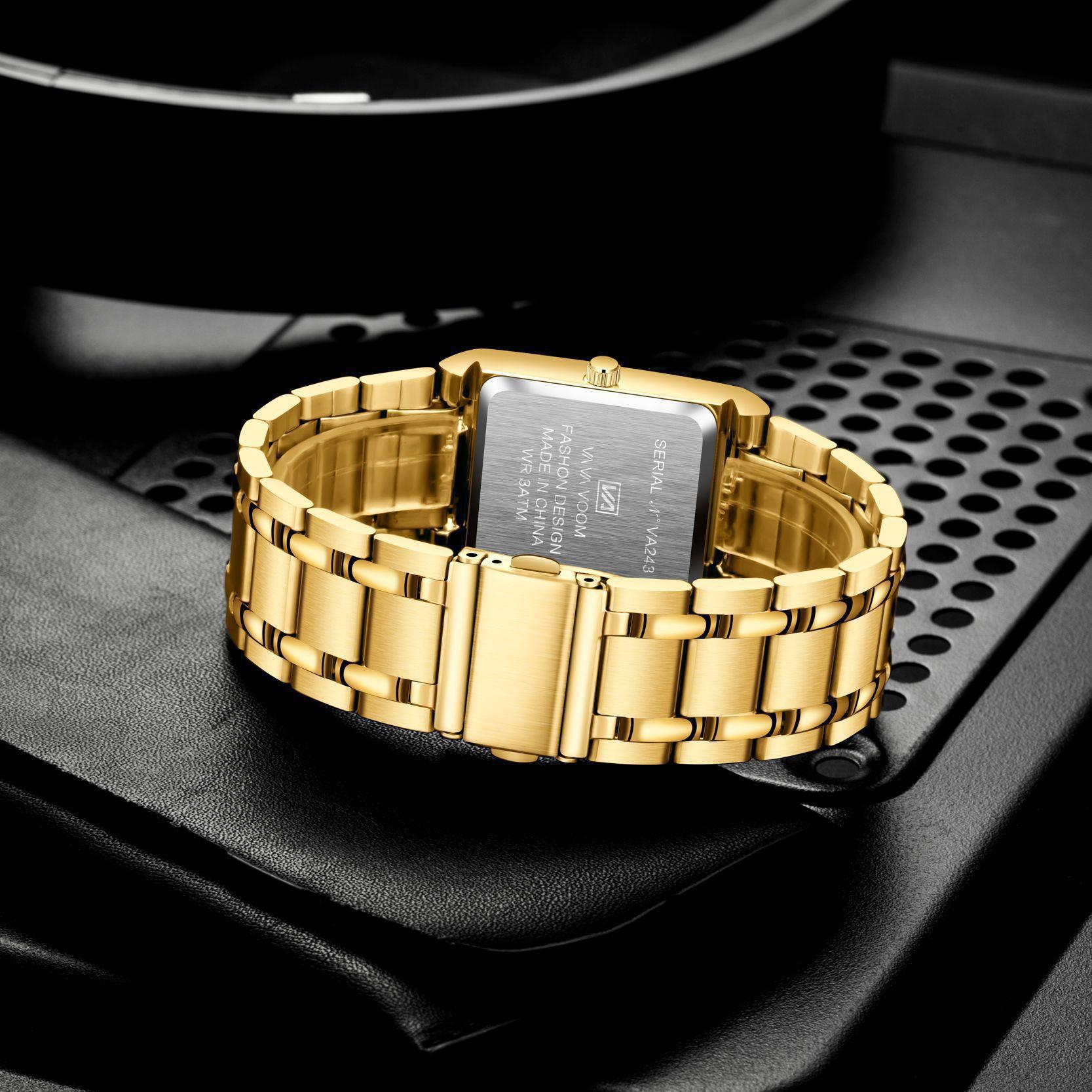 Business Calendar Quartz Waterproof Watch Black Gold Brand Square Men's Steel Band Watch Live Supply Watch - Image 3