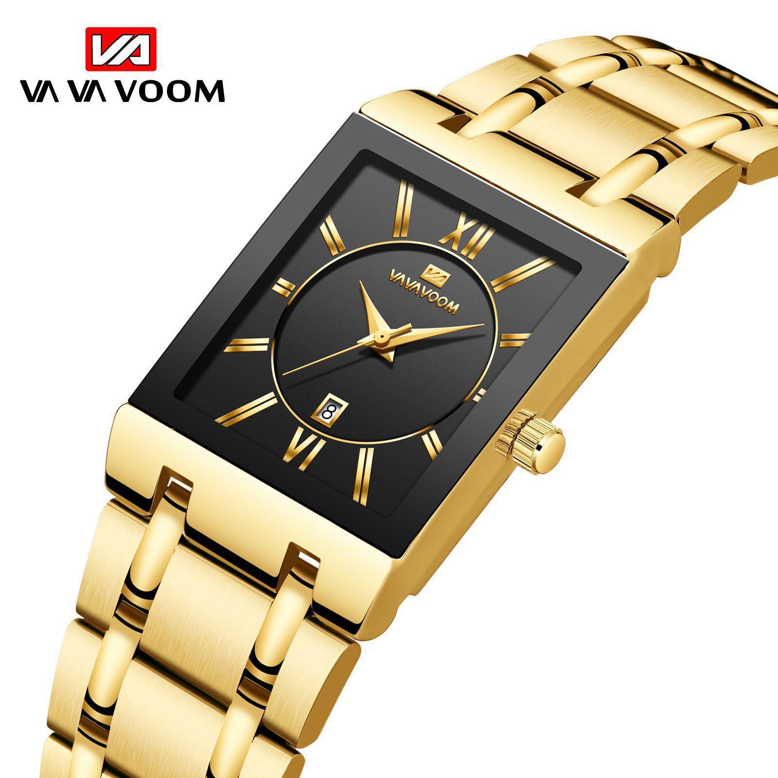 Business Calendar Quartz Waterproof Watch Black Gold Brand Square Men's Steel Band Watch Live Supply Watch