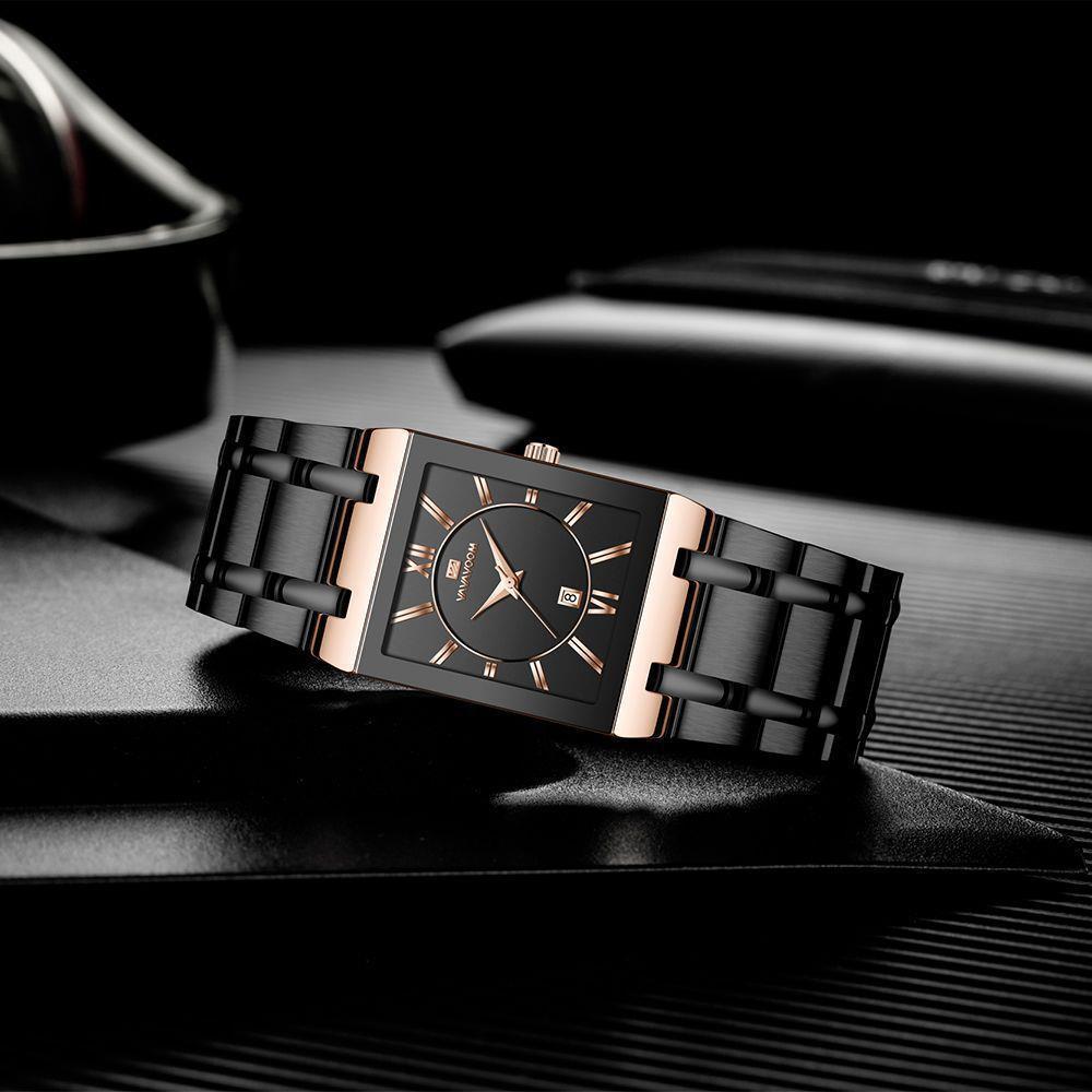 Business Calendar Quartz Waterproof Watch Black Gold Brand Square Men's Steel Band Watch Live Supply Watch - Image 2