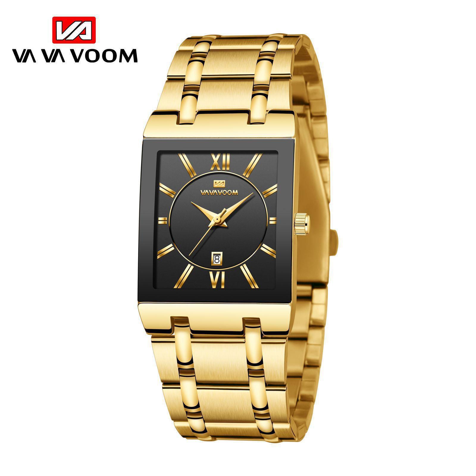 Business Calendar Quartz Waterproof Watch Black Gold Brand Square Men's Steel Band Watch Live Supply Watch - Image 4